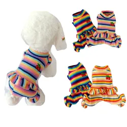 Pyjama de princesse à rayures arc-en-ciel pour animaux de compagnie, vêtements pour chiots, sweats à capuche pour chiens, combinaison pour petits et moyens chiens, pyjamas pour Yorkshire et chat, aucun motif