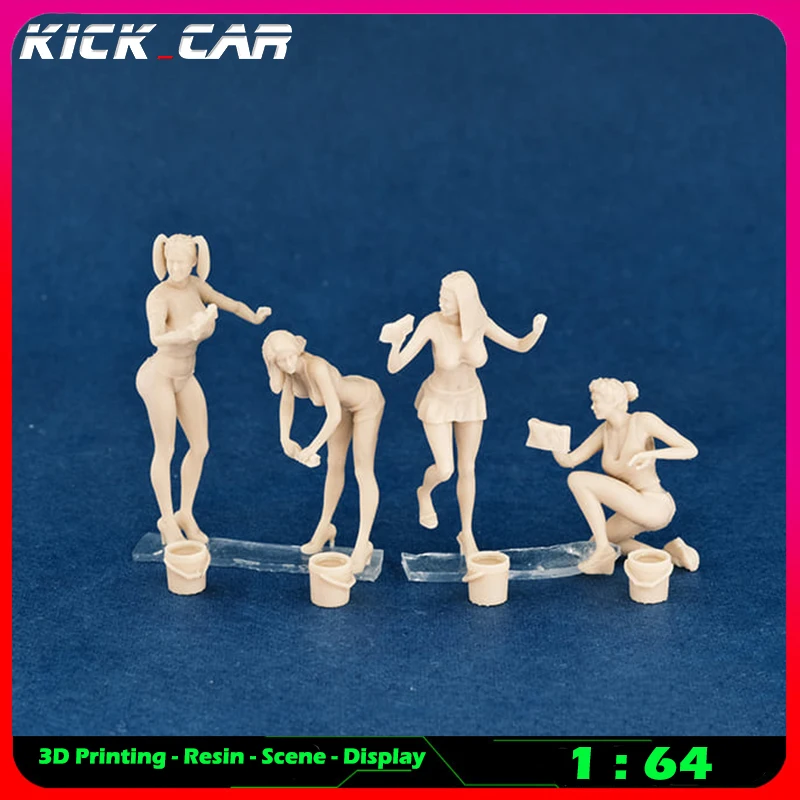 

Kickcar 1/64 Car Wash Girls Model Car Diorama Uncolored Resin Garage Scene Figure Decoration Simulation Scene Toy