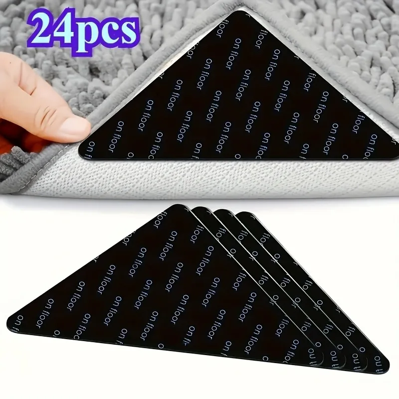 24Pcs Triangular Rug Anti Slip Sticker Invisible Carpet Tape Double Sided Adhesive Mat Gripper