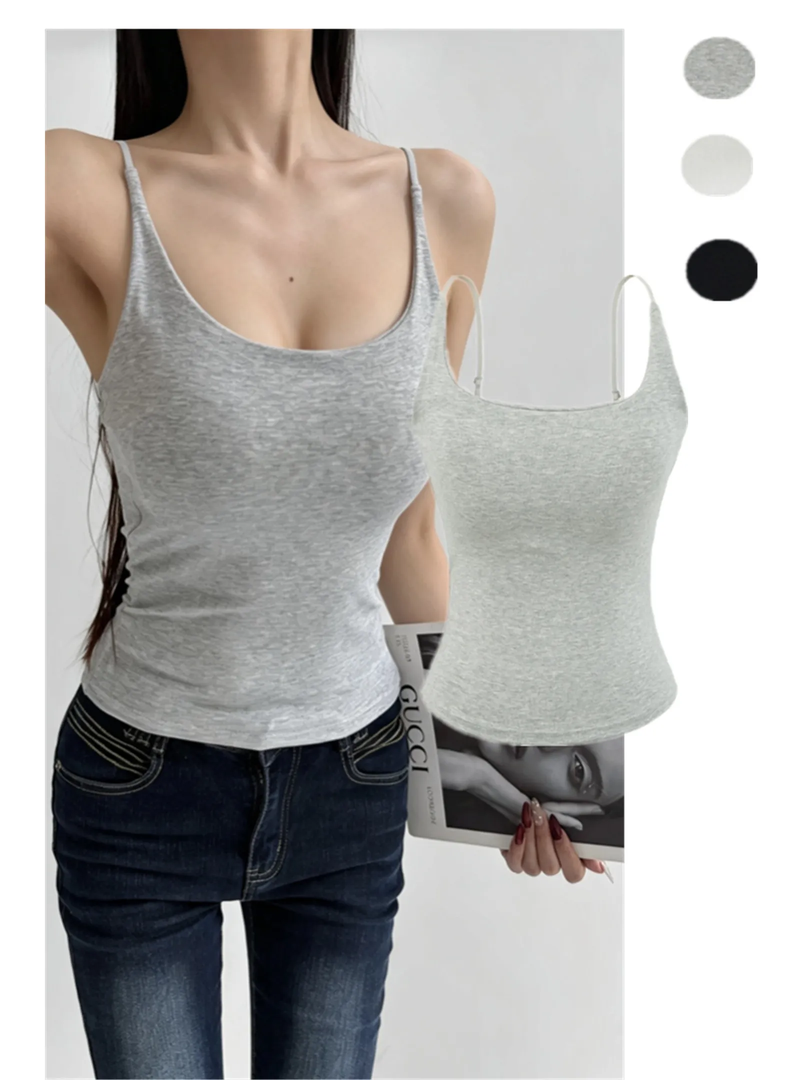 American Style Sexy Slim Fit Camisole Tank Top Adjustable Straps Integrated Cup Outdoor Wear Waist Cinching Strap Vest