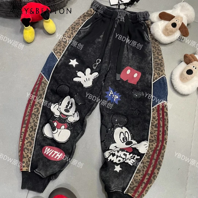 

Heavy Industry Leopard Print Cartoon Loose Slimming Casual Sweatpants Fleece-Lined Joggers Harem Pants Kawaii Clothes For Ladies