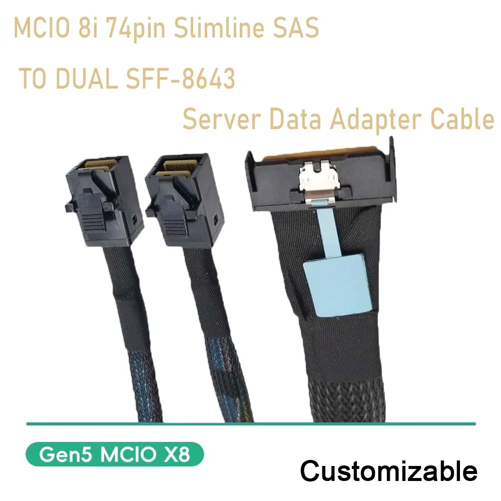 

GEN5 MCIO 8i 74Pin Slimline SAS To Dual SFF-8643 Server Data Adapter for Pc Customized SFF-8611 8639 8087 SATA3.0 Male To Male