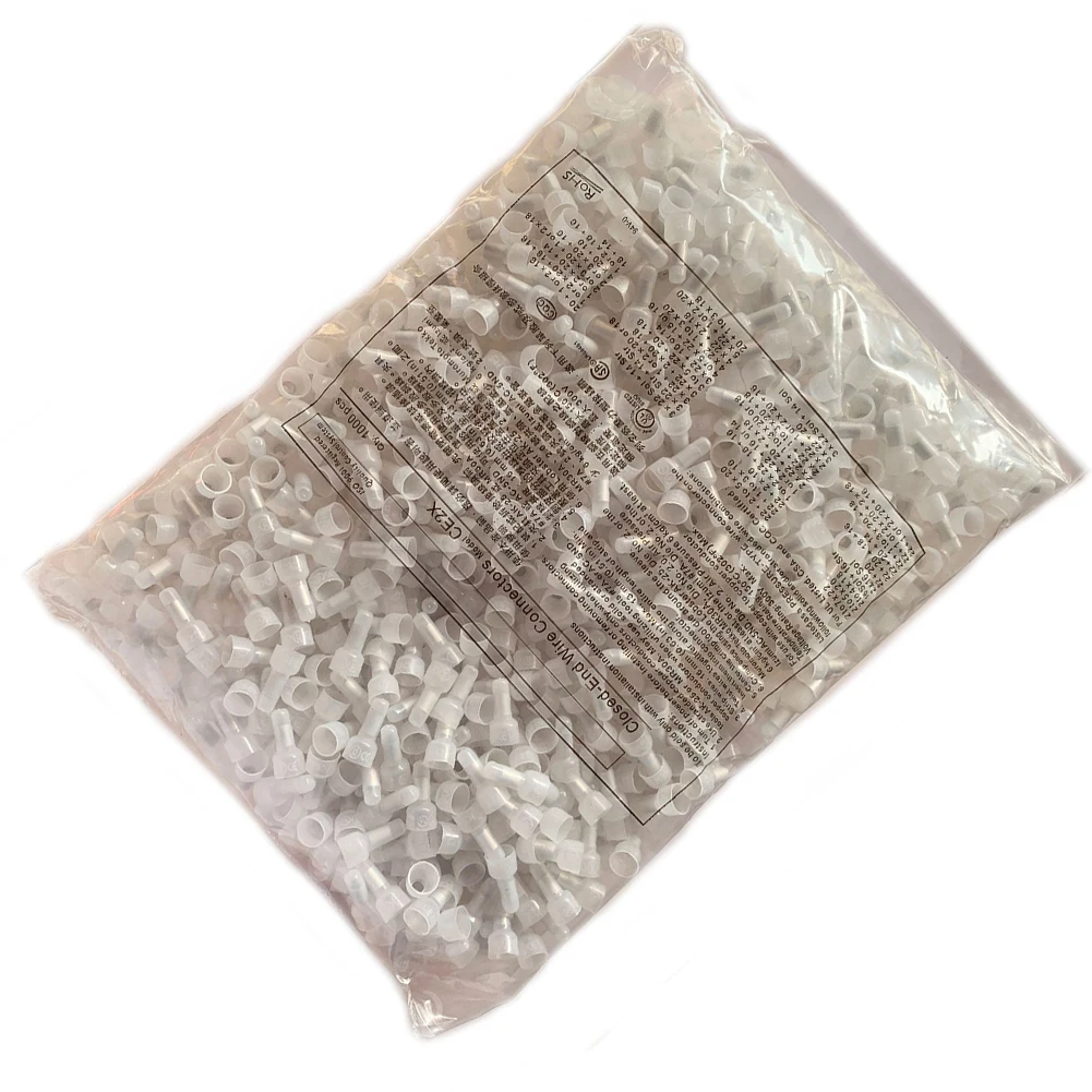 CE1X 1000 Pieces Closed End Wire Connectors 300V for 24 18 AWG with Heat Resistant Insulation and Metal Terminal