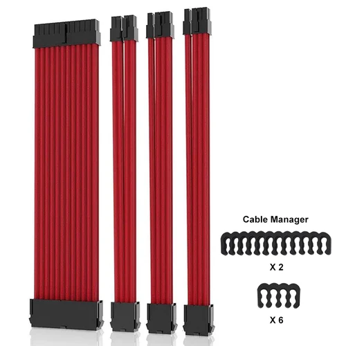 Imagen 1 del producto Cable con funda de fuente de alimentación 18AWG/ATX de 24 pines/4 + 4 pines EPS/2 x 6 + 2 pines PCI-E PSU Kit de cable de extensión 30 cm