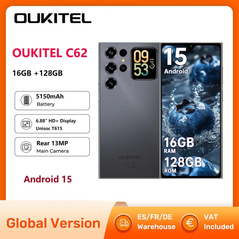 OUKITEL C62 Android 15 Smartphone 16GB +128GB Mobile Phone 6.88