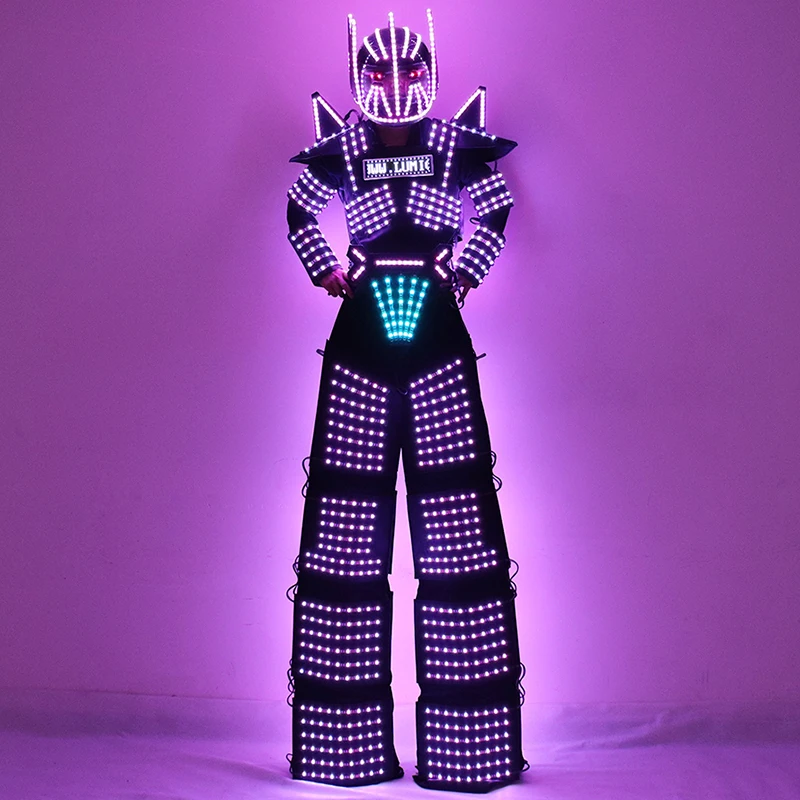 LED Light Stilts Walker Robot Suit Luminous Rangers Costumes LED Screen Logo Clothes Bar Party Disco Nightclub Robot Dance Show