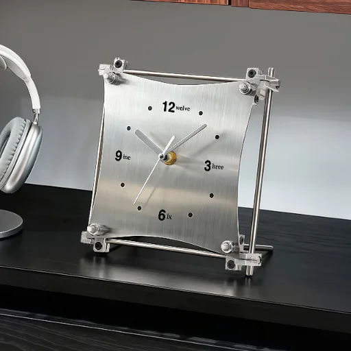 Optical axis stainless steel clock living room table table clock silent clock table ornament Internet celebrity creative gift