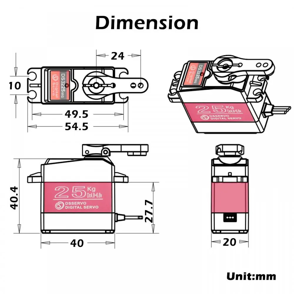 20/25/30/35/40/45/60/80/150kg digtal rc kernloses Servo wasserdichtes Servo mit hohem Drehmoment ds3218 ds3225 ds3230 ds3235 ds5160 pro – Detail 9