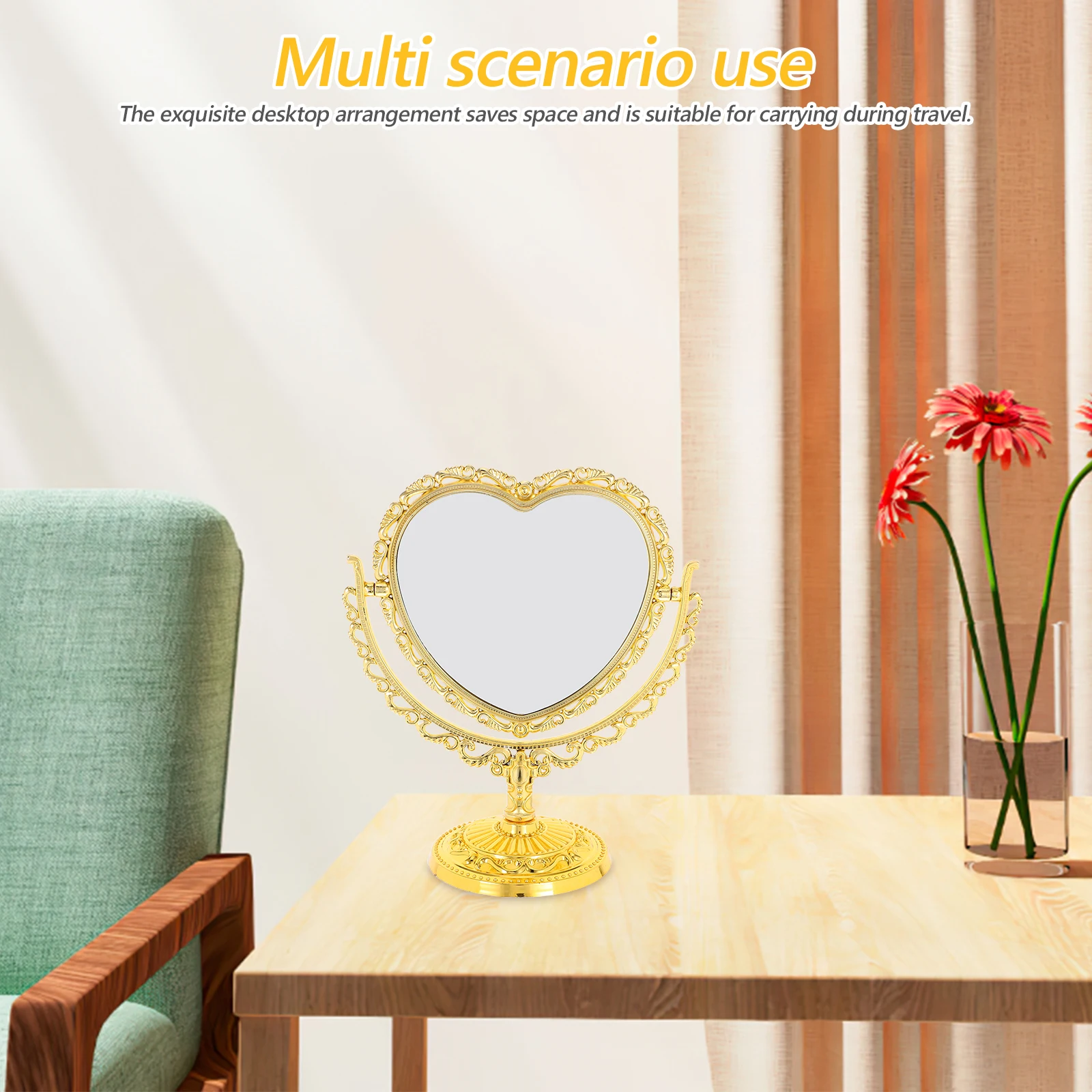 

2 Pcs Heart-Shaped Mirror Makeup Desktop Rotating Dresser Mirrors Dressing Table Standing