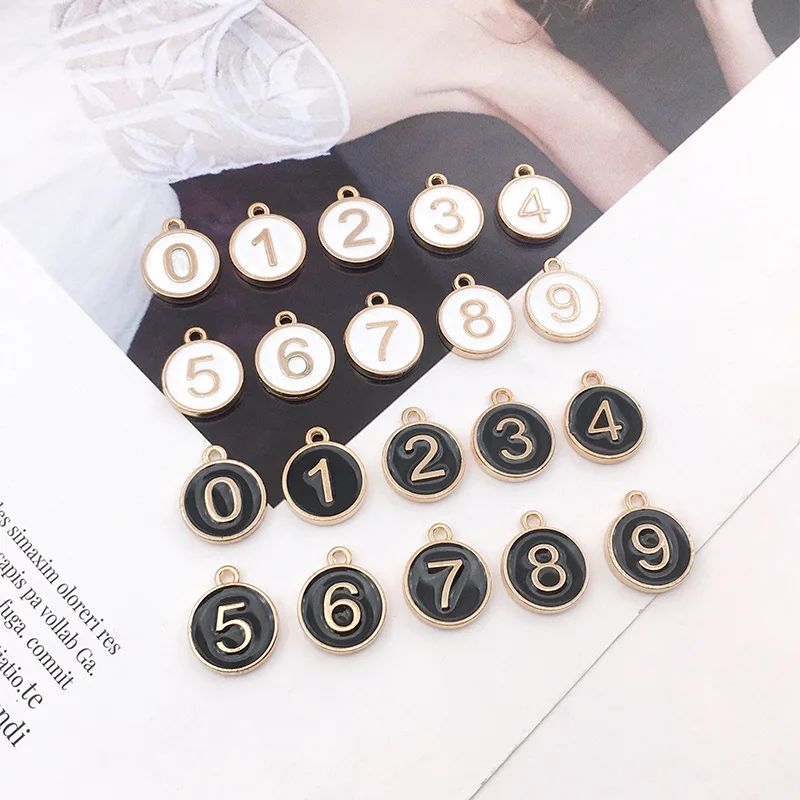 White Black Double-sided Digital Listing 0-9 Arabic Numerals Charm For Jewelry Making DIY Bracelet Anklet Earrings Pendant Bulk