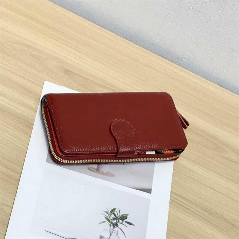 FIRMRANCH Classic Solid Color Multi Functional Long Size Large Capacity Lichee Pattern Soft Head Leather Women's Wallet Card Bag