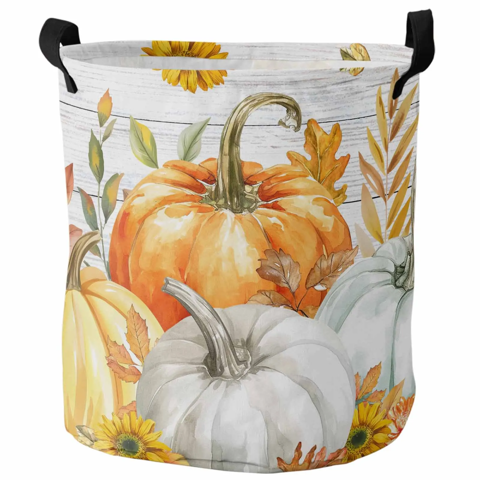 

Gray Wood Grain Orange Pumpkin Foldable Dirty Laundry Basket Kid's Toy Organizer Waterproof Storage Baskets