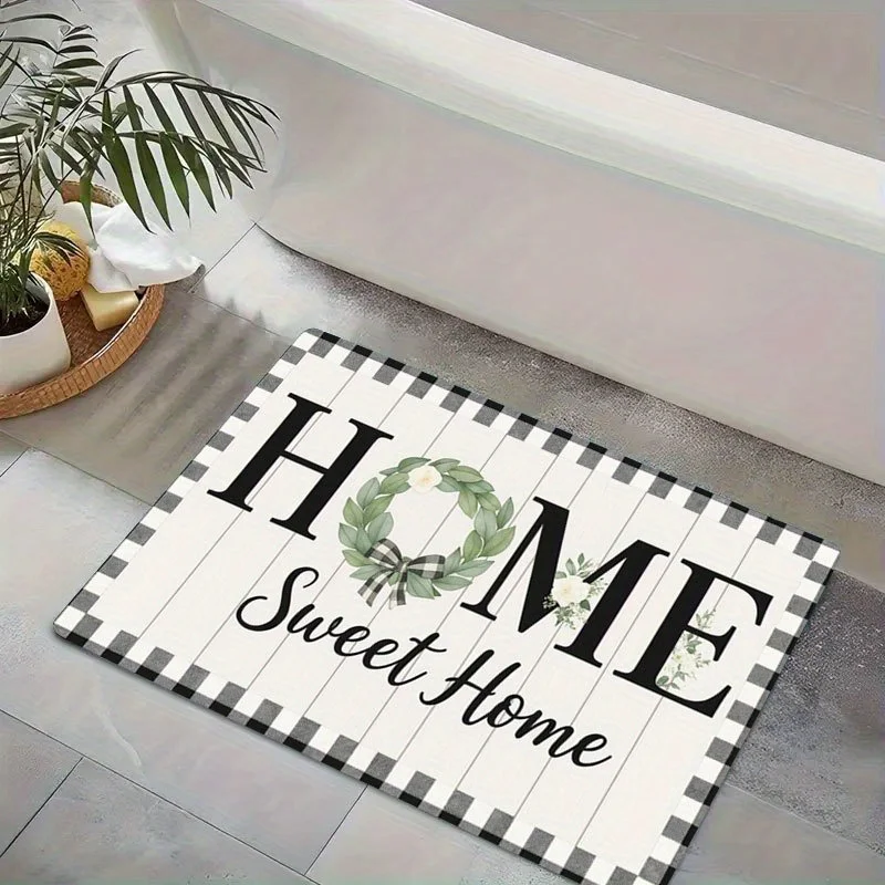 Warm Home Wreath Pattern rutschfeste Bodenmatte, saugfähig, waschbar, dekorativer Teppich für Badezimmer, Outdoor, Camping, Heimdekoration