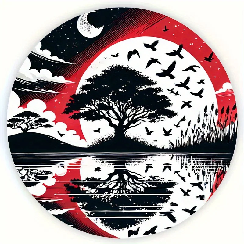 لافتة معدنية من الألومنيوم على شكل بحيرة القمر الأحمر العتيق - ديكور حائط مثالي للمنزل والمقهى والمكتب | لوحة فنية للمناظر الطبيعية الغامضة #4