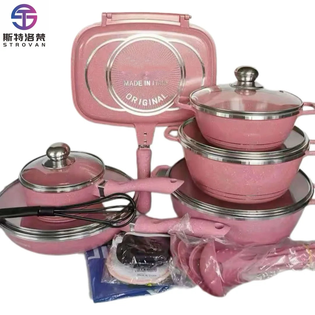 

23-Piece Modern Granite Kitchen Cookware Set Eco-friendly Non-Stick Aluminum Pots Pans with Glass Lid