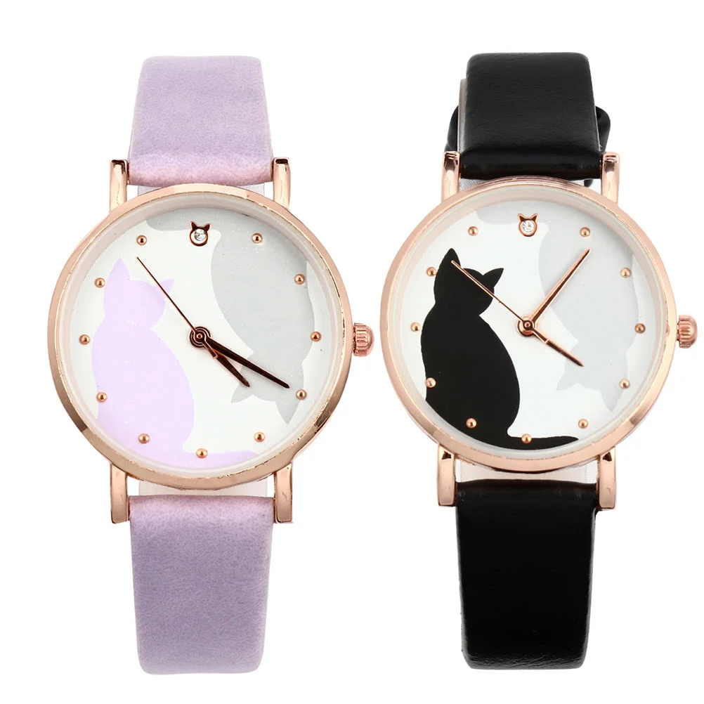 2 قطعة ساعة كرتونية لساعة المعصم كوارتز ساعة اليد تصميم حزام ارتداء اليومي هدية