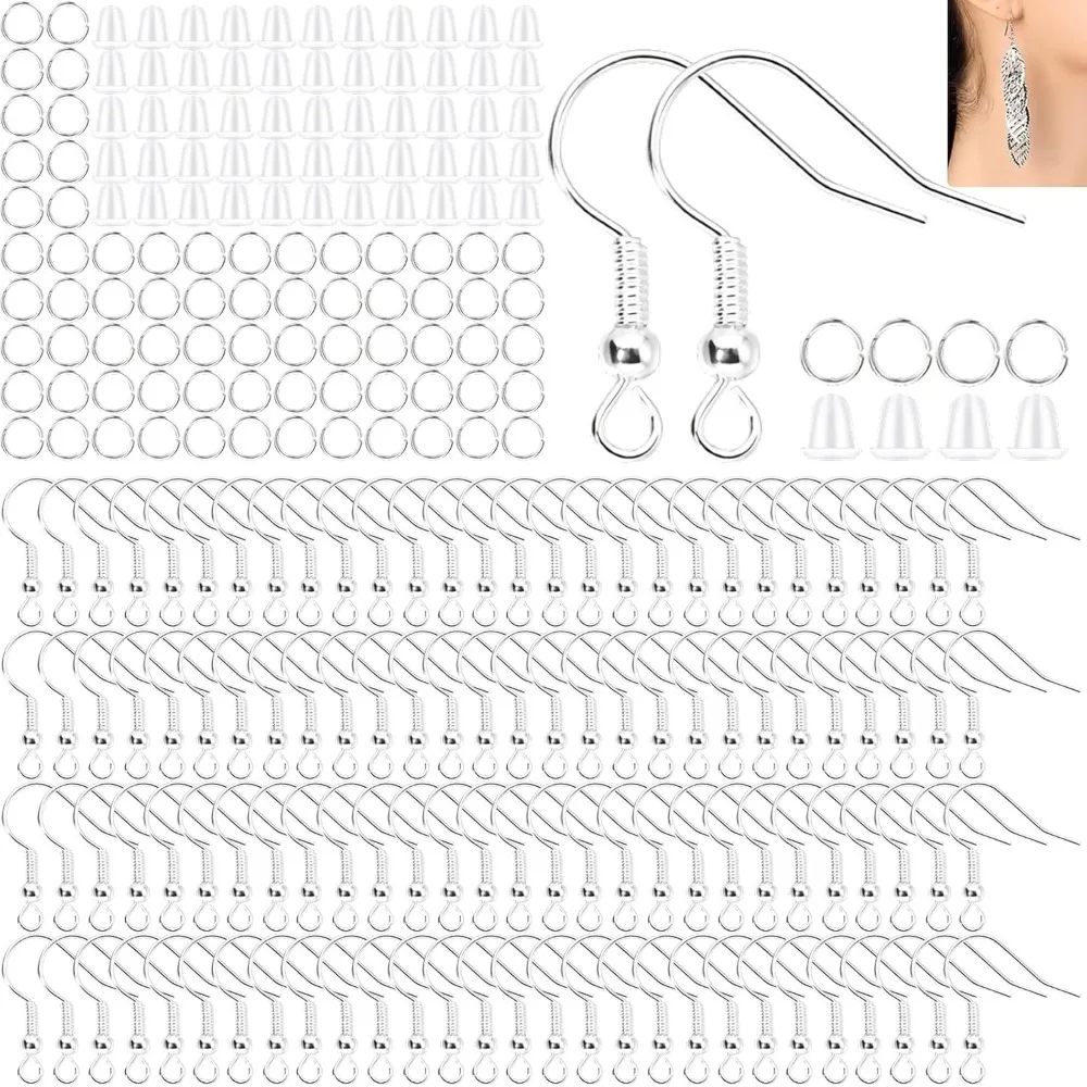 

Набор для изготовления серебряных сережек, 600 шт., с застежками и соединительными кольцами для самостоятельного изготовления украшений