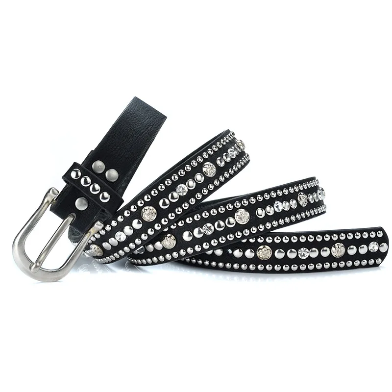 

Western Rivet Design Thin PU Leather Women Belt Fashion Jeans Causal Pants Pin Buckle Belt for Ladies