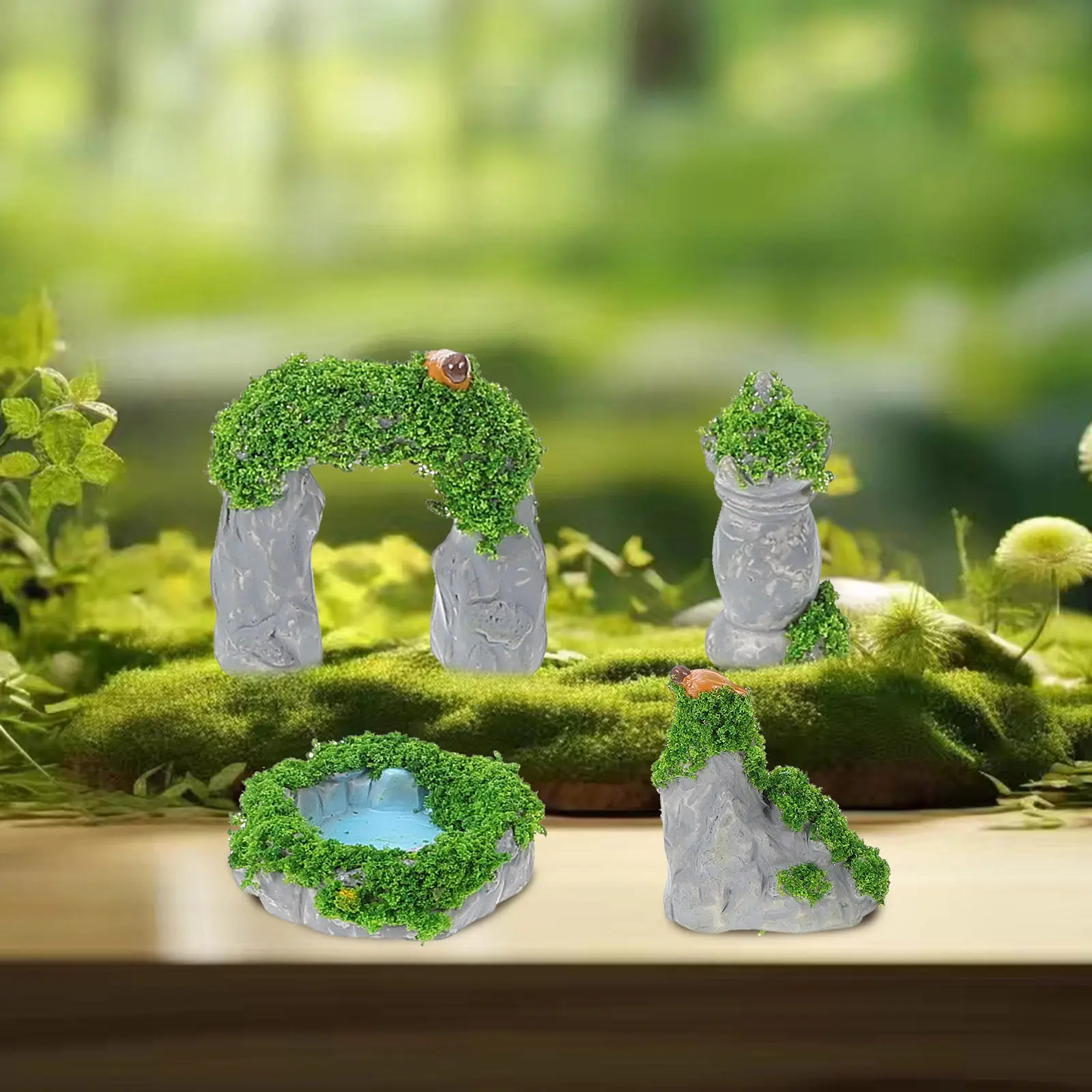 1Set Miniature Rockery Resin Ancient Pavilion Bridge Landscape Decor Micro Landscape Ornament for Fairy Garden Gardening