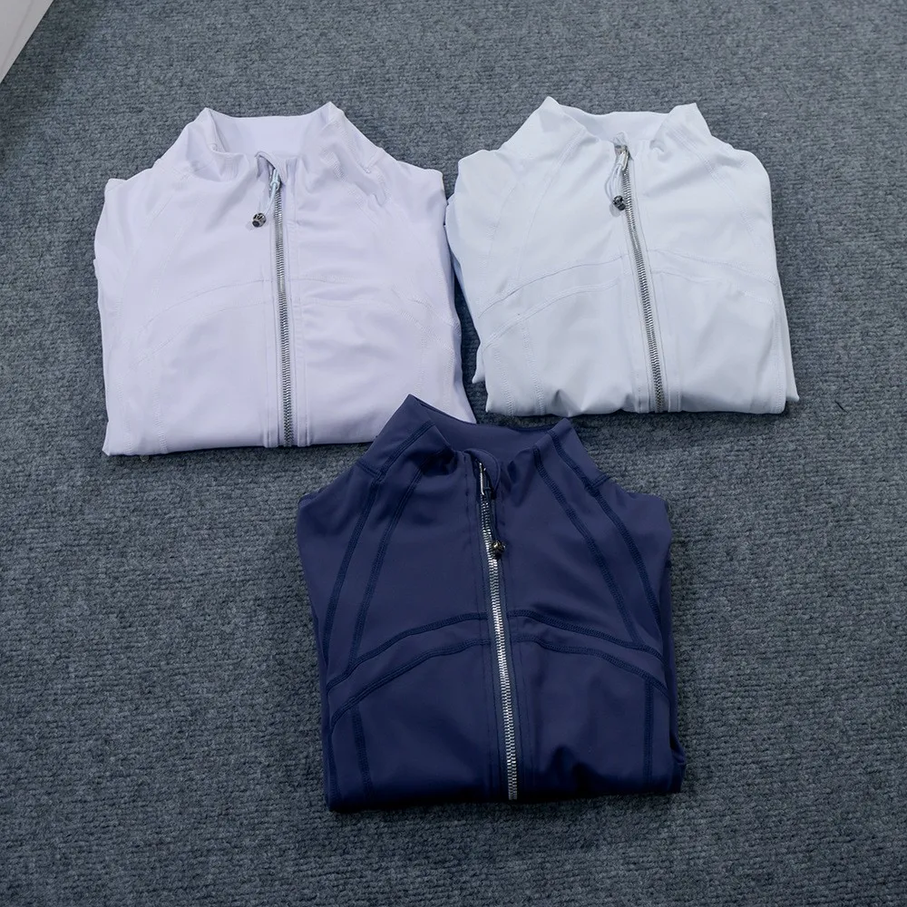 Stand Collar Jacket Short Silver Zipper Coat Women Slim Fit Outdoor Sports Fitness