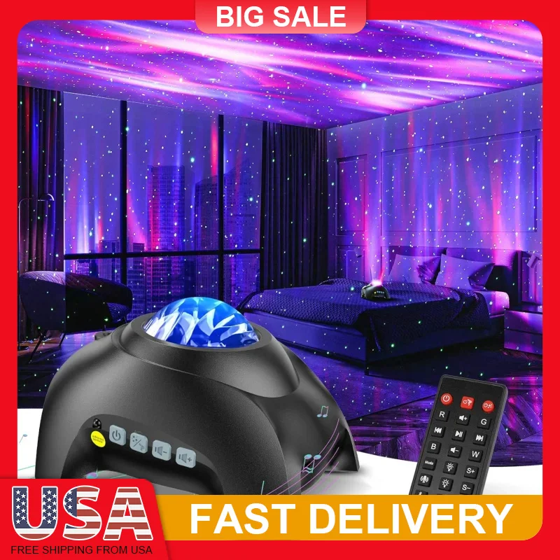 33 Effect Galaxy Projector with Bluetooth Speaker White Noise Remote Control Aurora Night Light for Bedroom Party Decor Gift
