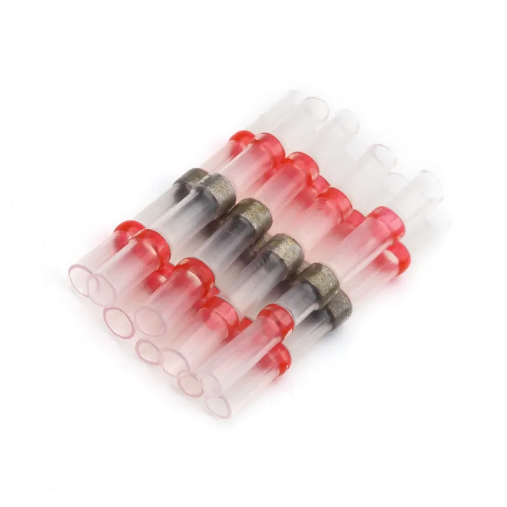 100/500/1000PCS Waterproof Solder Seal Sleeve Splice Terminals Copper Heat Shrink Electrical Wire Butt Connectors AWG22-18 Red