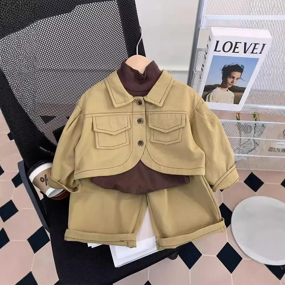 Baby Girl Clothes Suit Spring and Autumn New Style Foreign Fashion Girls Bottom Jacket Tooling Fashion Comfort Three-piece Set