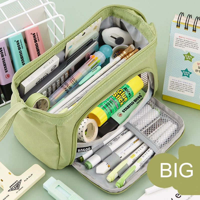 Angoo Side Window Cute Pencil Case Special Macaron Color Canvas Big Pencil Box Storage Bag Kids Student School Pouch Stationery