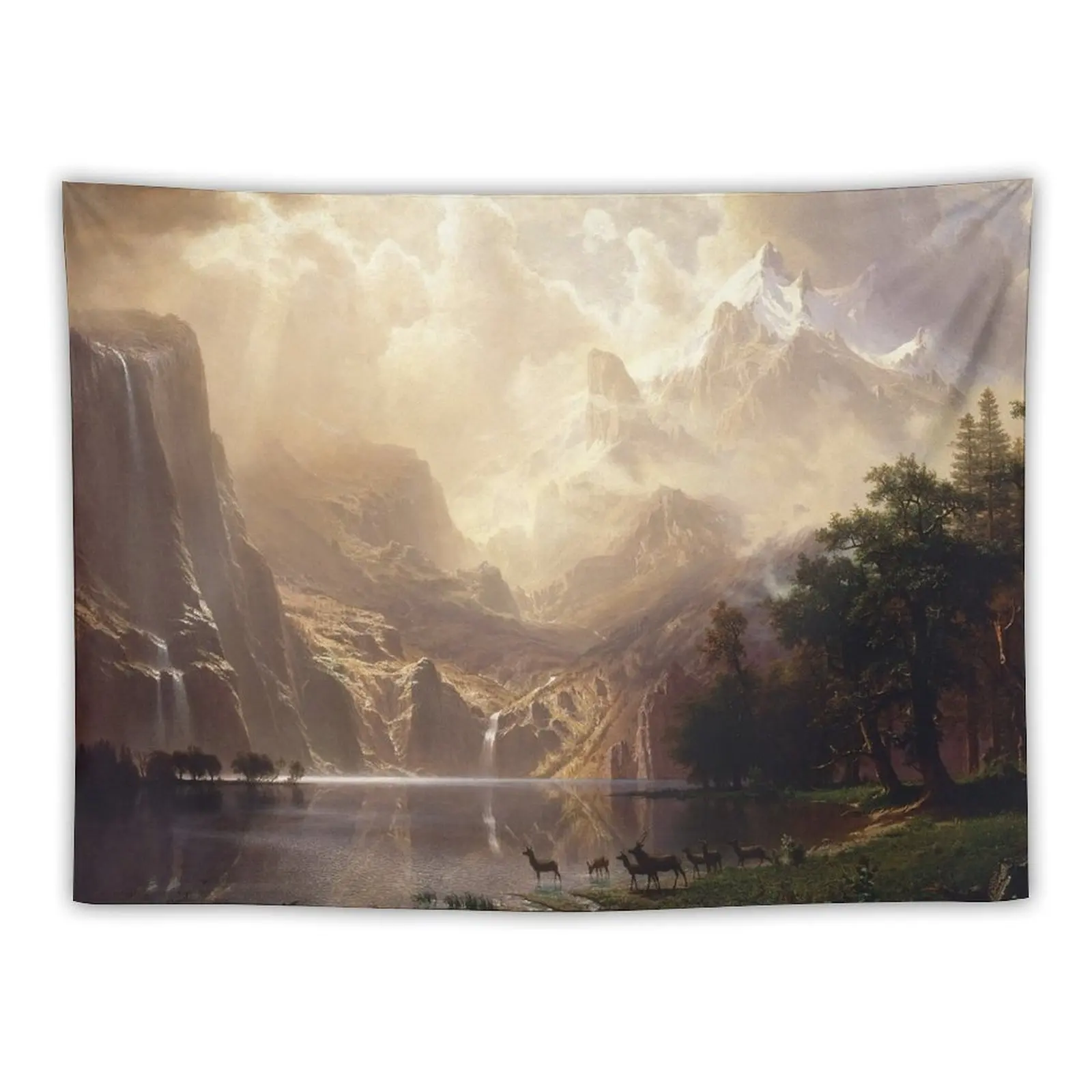 HD. Among the Sierra Nevada Mountains, Albert Bierstadt (1868) (High resolution) Tapestry Outdoor Decor Tapestry