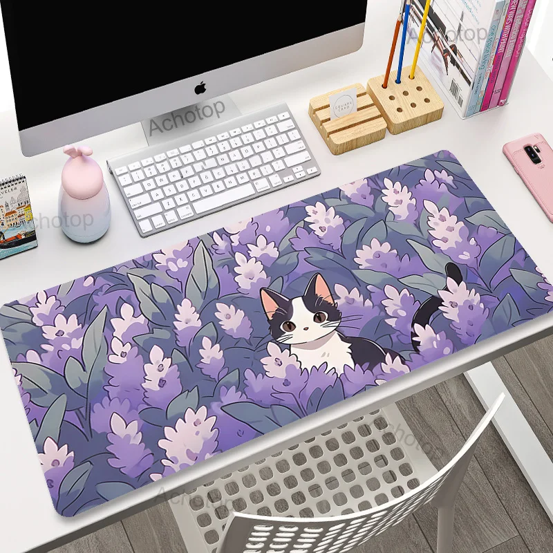 

Purple Kawaii Cat Mouse Pad Anime Deskmat Gaming Laptop Mousepad Minimalistic Office Desk Mat XL Carpet Gamer Keyboard Mouse Mat