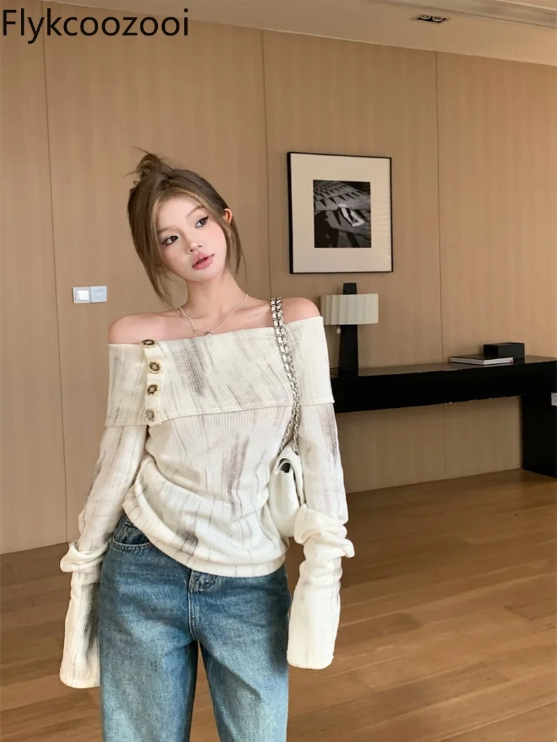 Render Sense Knitted Shoulder Everything Elegant Temperament Niche Top Autumn Clothes Women Casual Unique Pull Coreen