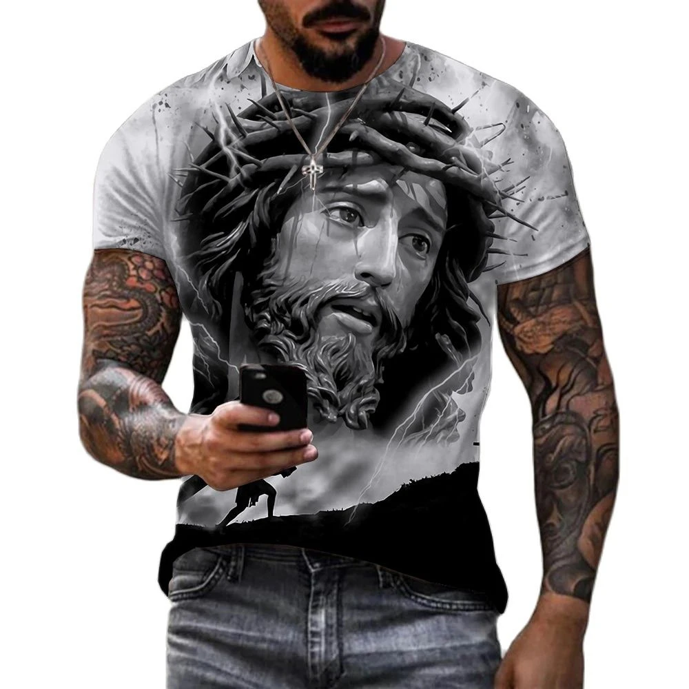 

Vintage T-Shirts for Men 3D Jesus Passion Print Short Sleeve Tops Summer Cross T Shirt Loose Oversized Tee Shirts Men Clothing