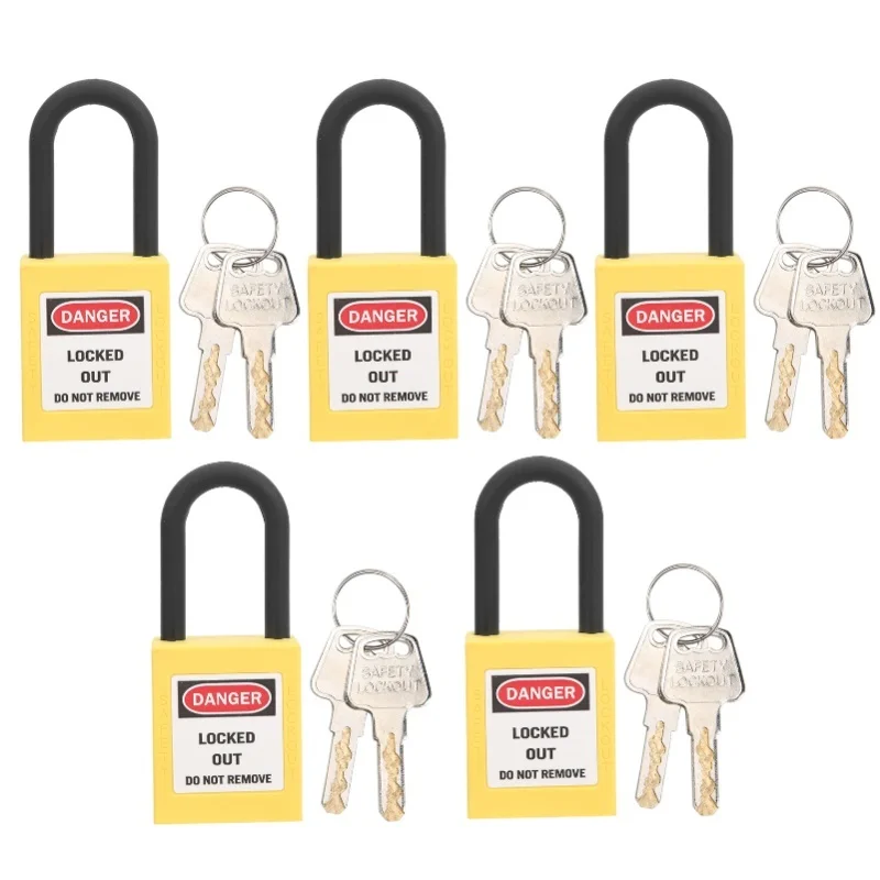 5 Sets Lockout Lock 38mm Nylon Engineered Dustproof Security Padlock For Industrial Site Yellow Red
