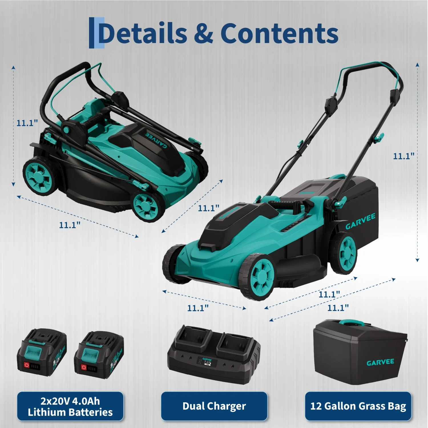 17-inch Cordless Lawn Mower, Electric Push Mower with 2×20V 4.0Ah Batteries,Dual Charger, Grass Collection Bag