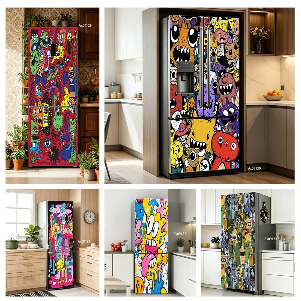 Cartoon Monster Graffiti Firdge Sticker Self-adhesive Wallpaper Sticker for Wall Decals Home Door Furniture Refurbished Decor