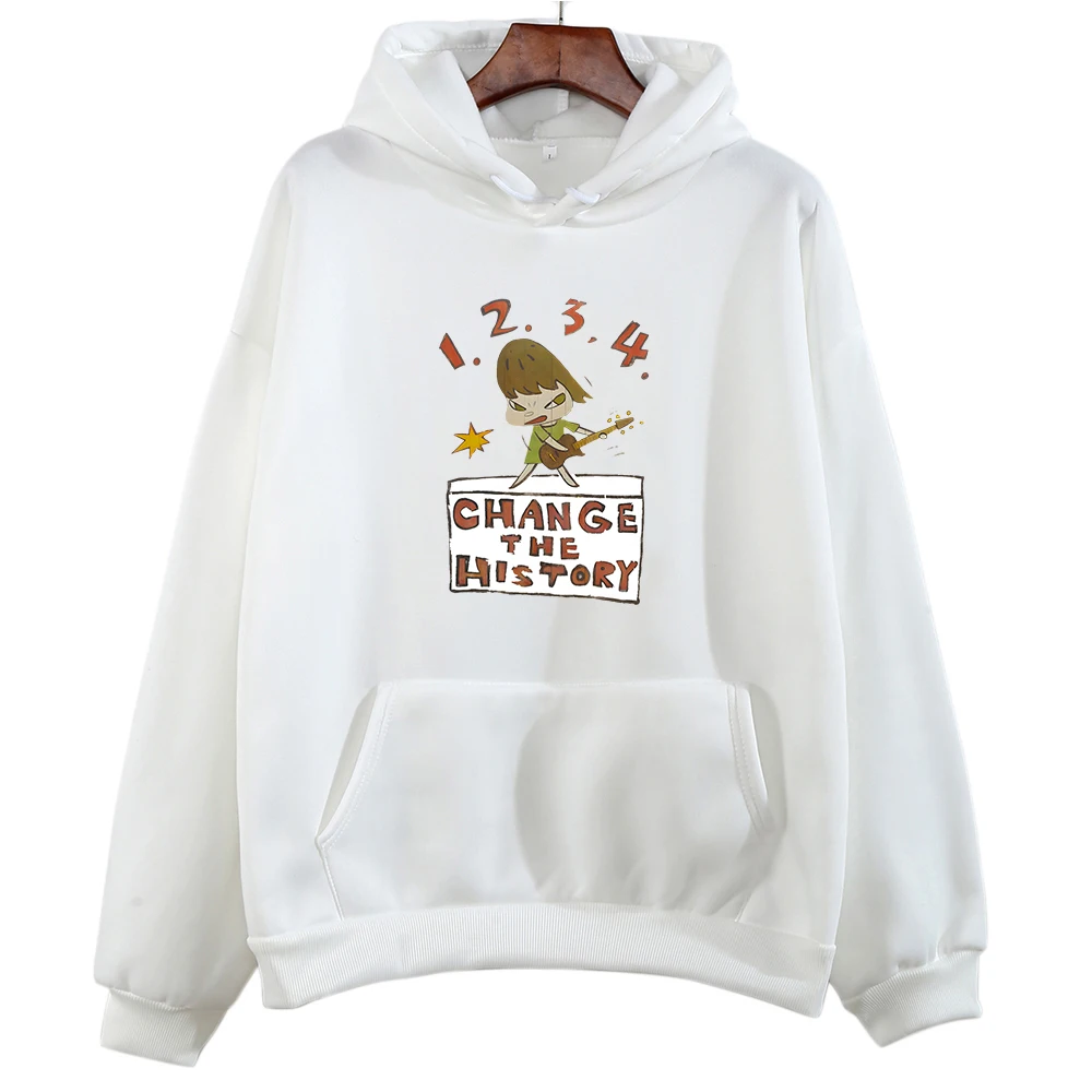 Yoshitomo Nara 1234 Change The History Hoodies Letter Print Funny Graphic Sweatshirts Women Long Sleeve Hooded Clothes Kawaii