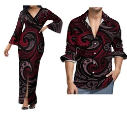 Samoa Women'S Club Long Sleeve Slit Temperament Slim Dress Men'S Long Sleeve Shirt Custom Polynesian Pattern Couple Set 2024 New
