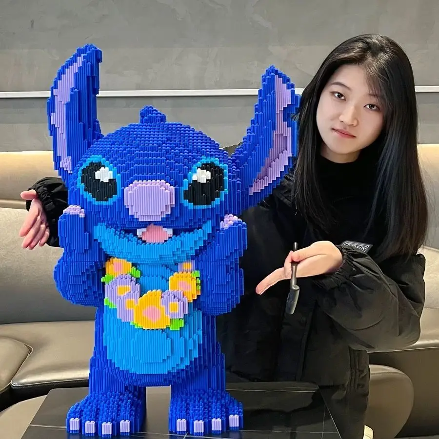

50CM Kawaii Disney Building Block Stitch Giant Stitzer Assembly Children's Birthday Gift Desk Decoration Statue Ornament Toys