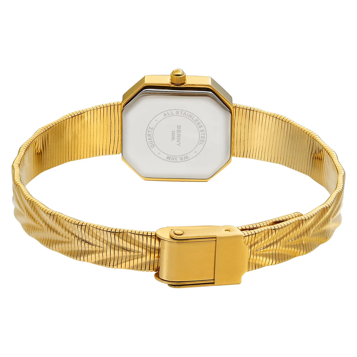 BERNY Gold Watch For Women Octagonal Ladies Quartz Wristwatch Stainless Steel Women Ice Blue Small Golden Watch Luxury Watches