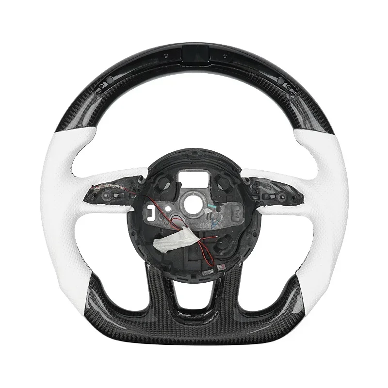 

White Perforated Leather Real Carbon Fiber Steering Wheel Compatible With aud A4L Q5 A5 A7