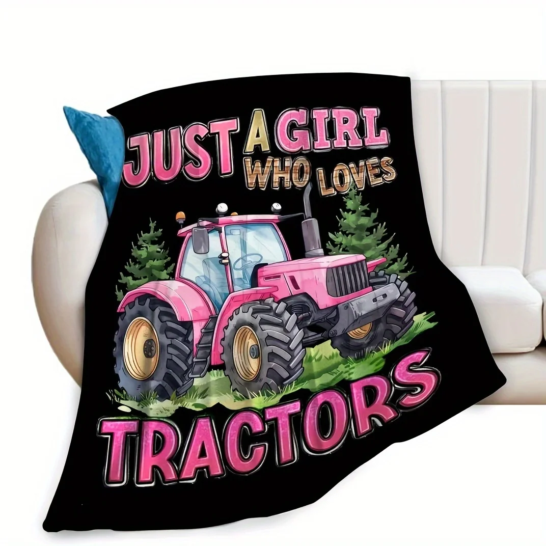 Super Soft Tractor Lover Blanket Throw Fleece Cozy Bed Throw Gift for Girl Farm Girl Agriculture Picnic Decor Pink Machine Gift