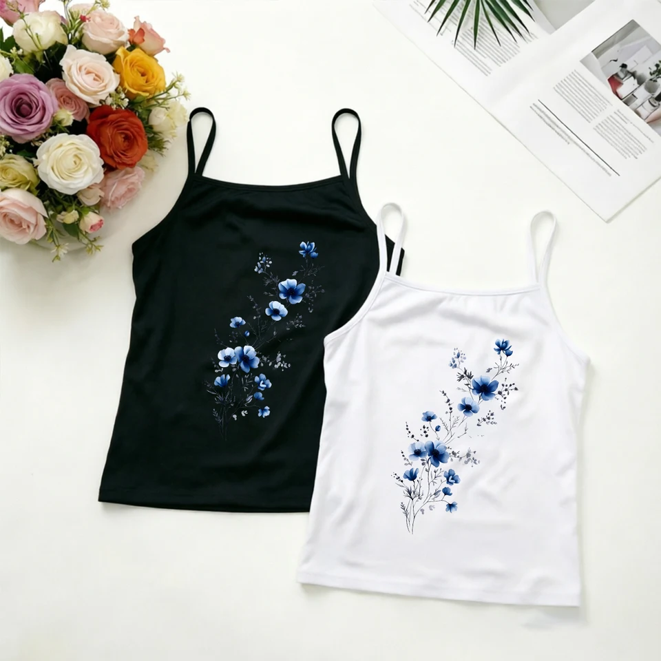 Trendy Floral Print Camisole Top Vintage Botanical Garden Tank