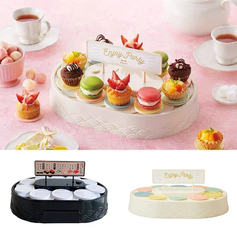 New Conveyor Sushi Machine 360 Degree Automatic Rotating Cupcakes Macarons Turntable Display Stand Plates For Wedding Party Gift