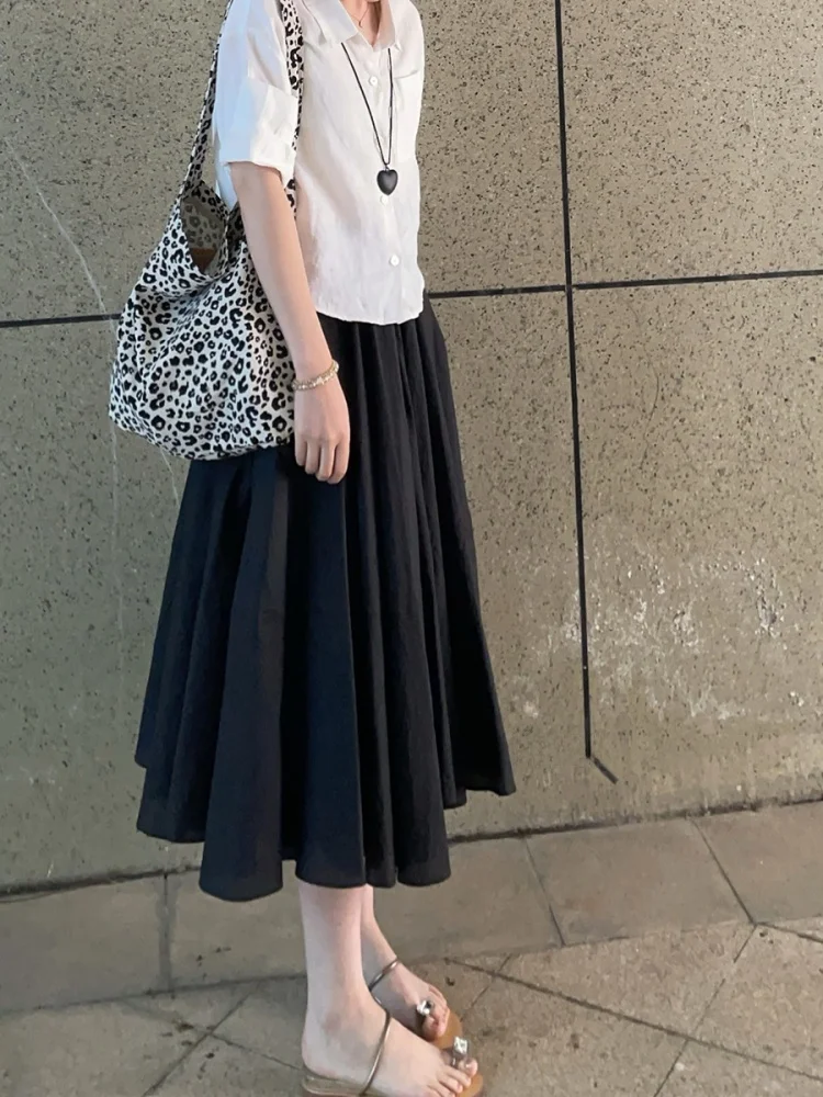 

Юбка LUNUNG Bla А-силуэта, свободного кроя, плиссированная, удлиненная, стройнящая, с высокой талией, из полиэстера, весна 2025