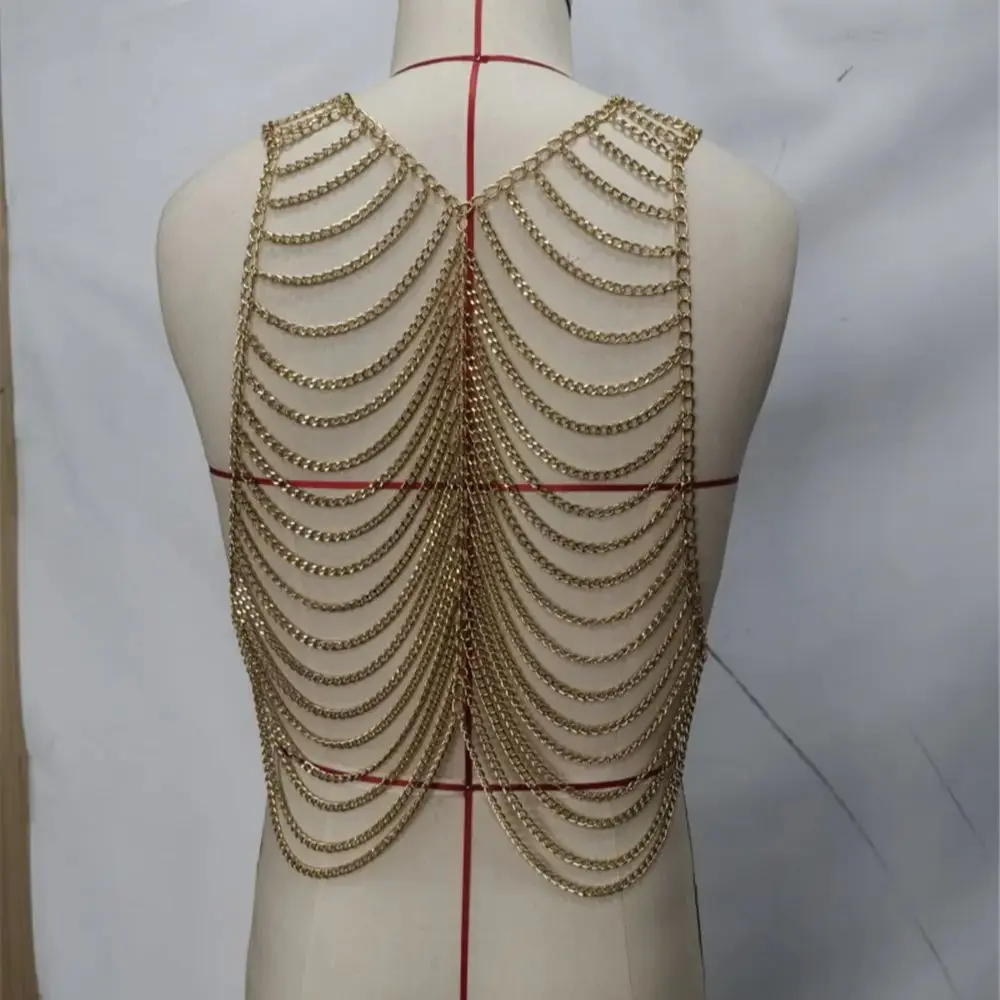 Nieuwe metalen ketting Fringe Body Chain herenvest Stijlvol en sexy meerlaagse borstketting Top Nachtclub Party Outfit
