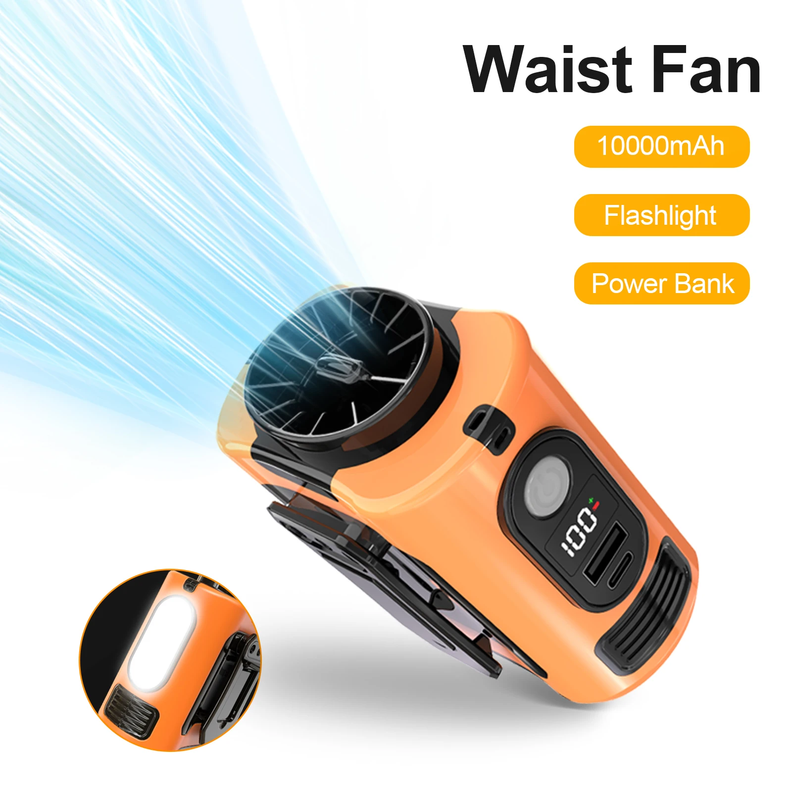 IVOTOW 10000mAh Rechargeable Neck Fan, Hands-Free Portable Cooling Fan with LED Light & Power Bank for Outdoor Sports Hiking Cam