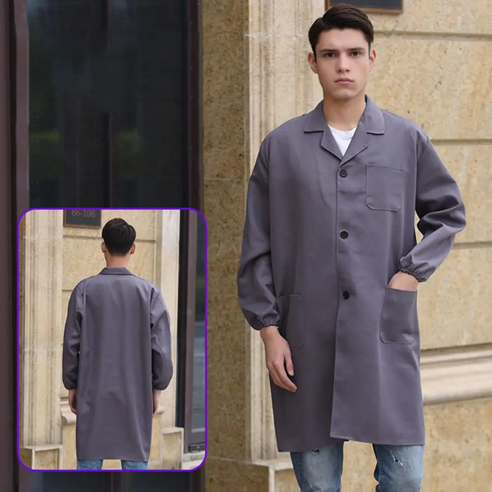 

Men Work Coat Lapel Long Sleeve Single Breasted Easy Care Wrinkle Resistant Work Jacket With Large Pockets Functional Workwear