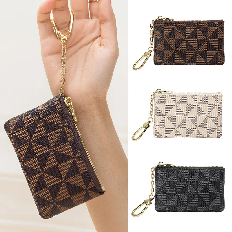 Coin Purse Wholesale Mini Short Zipper Wallet Small Bag Plaid Printing Keychain Pouch Custom Pendant Decoration Gift