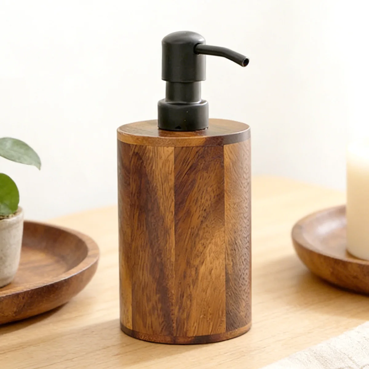 

E2 Walnut Wood Lotion Jars 6/13oz Hand Soap Liquid Dispenser with Pump Refillable Lotion Dispenser Modern Wood Lotion Container