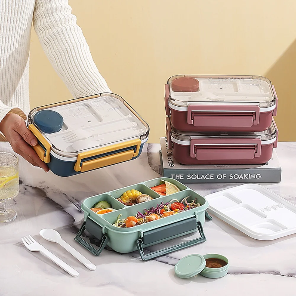 Portable Plastic Lunch Box for Children Adults Thermo Soup Bento Box with Tableware Leakproof Large Capacity Food Storage Boxes